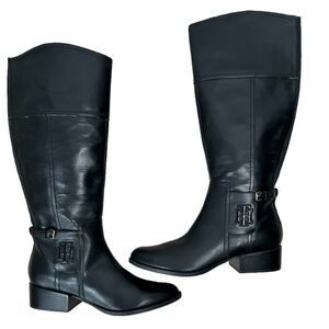 Tommy Hilfiger Women's Black Leather Mani Equestrian Tall Boot